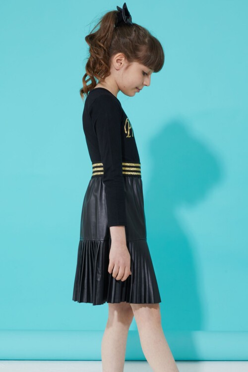 Siyah Prenses Baskılı Bluzlu Etekli Kız Takım 15335