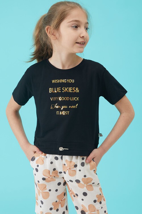 Siyah Yazı Baskılı Kız Çocuk Alt Üst Takım 15163