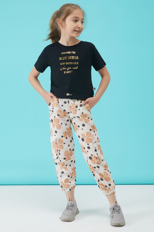 Siyah Yazı Baskılı Kız Çocuk Alt Üst Takım 15163