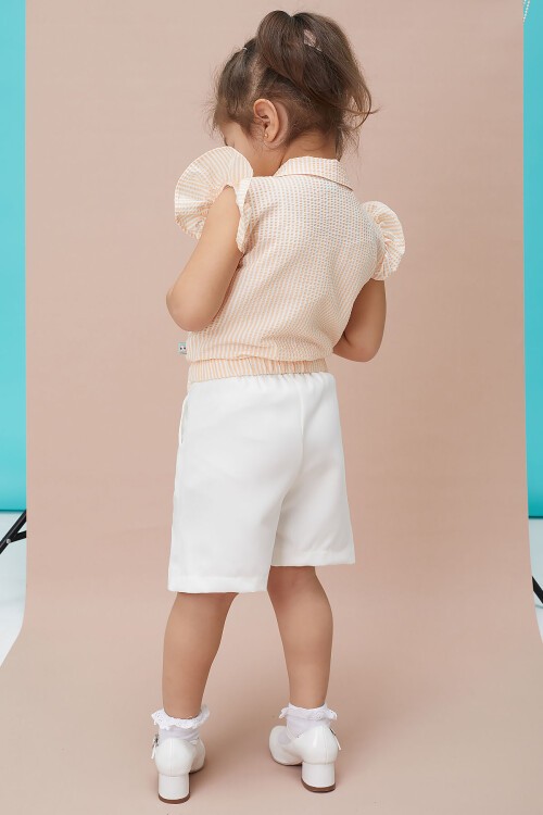 Somon Çizgili Gömlekli Şortlu Kız Takım 15115