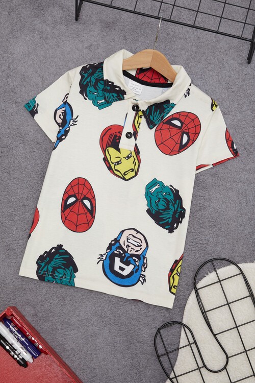 Süper Kahraman Baskılı Çocuk Tişört 3-10 Yaş 15030