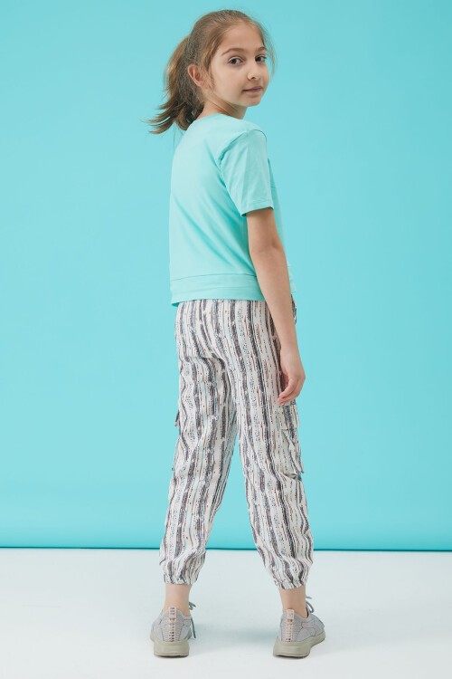 Turkuaz Yazı Baskılı Kız Çocuk Alt Üst Takım 15162