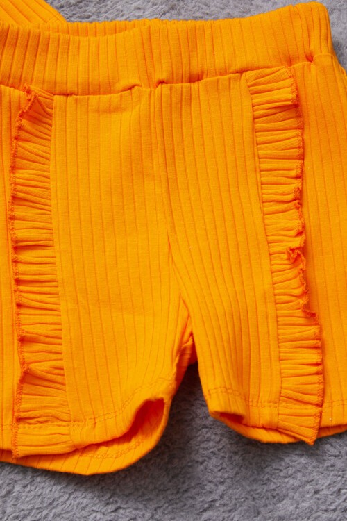 Turuncu Beautiful Yazılı Kız Çocuk Şortlu Takım 15352