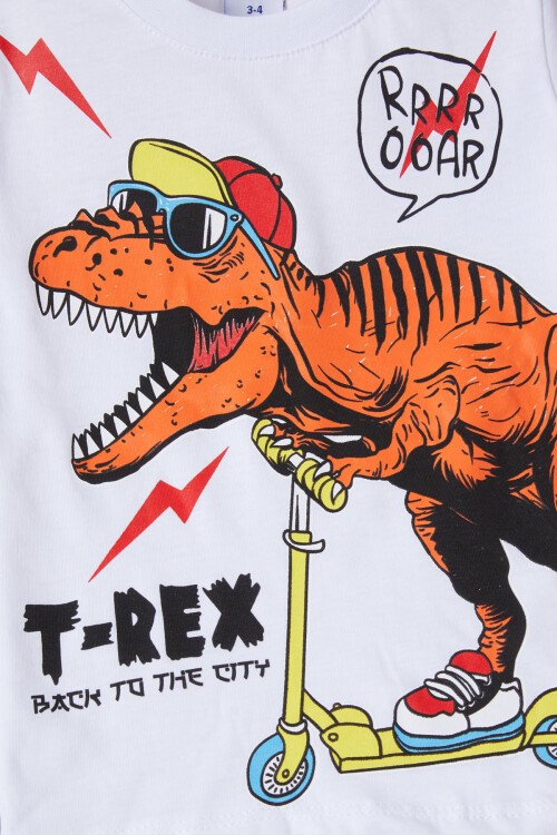 Turuncu Dinozor Baskılı Şortlu Erkek Çocuk Takım 15281