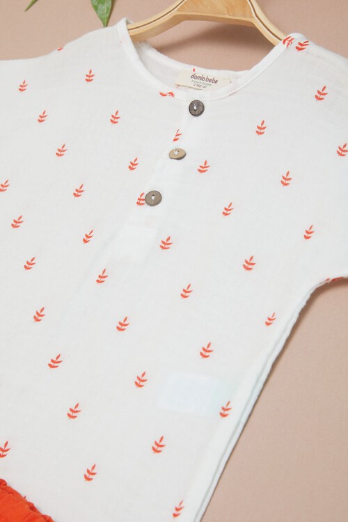 Turuncu Erkek Bebek Desenli Gömlekli Şortlu Takım 15137