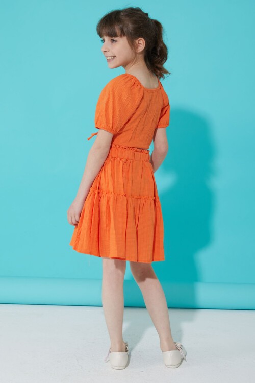 Turuncu Etekli Askılı Bluzlu Kız Çocuk Takım 15343