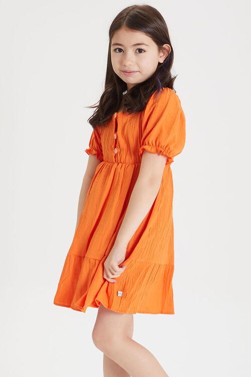 Turuncu Kız Çocuk Omuz Askılı Elbise 15083