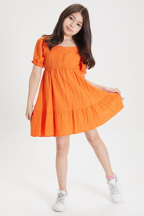 Turuncu Kız Çocuk Omuz Askılı Elbise 15083