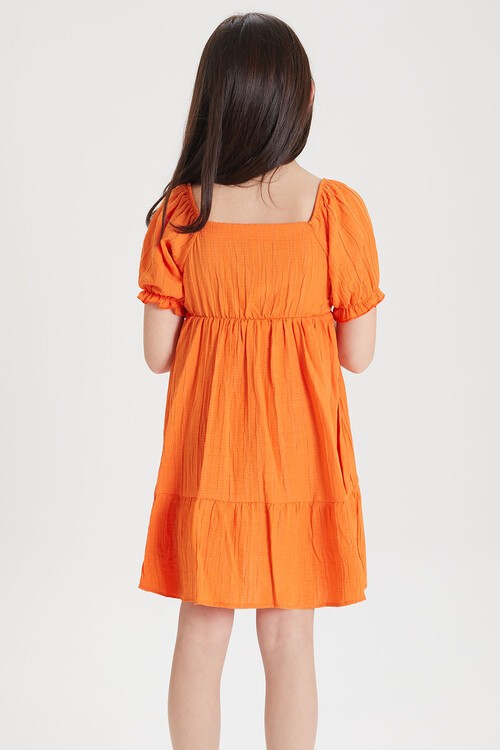 Turuncu Kız Çocuk Omuz Askılı Elbise 15083