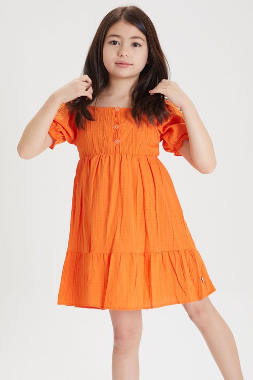 Turuncu Kız Çocuk Omuz Askılı Elbise 15083