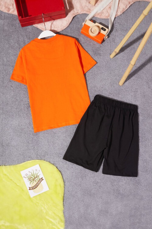 Turuncu Karakter Baskılı Erkek Çocuk Şortlu Takım 15276
