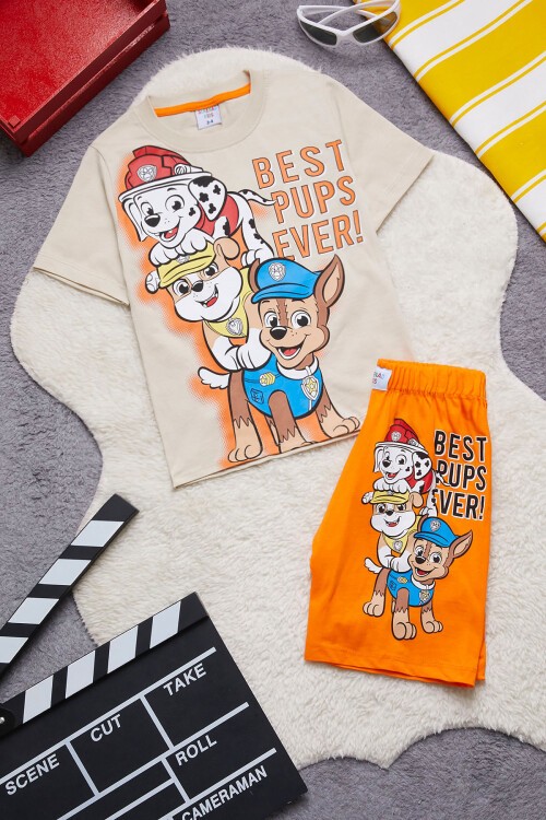 Turuncu Sevimli Köpek Baskılı Erkek Çocuk Şortlu Takım 15265