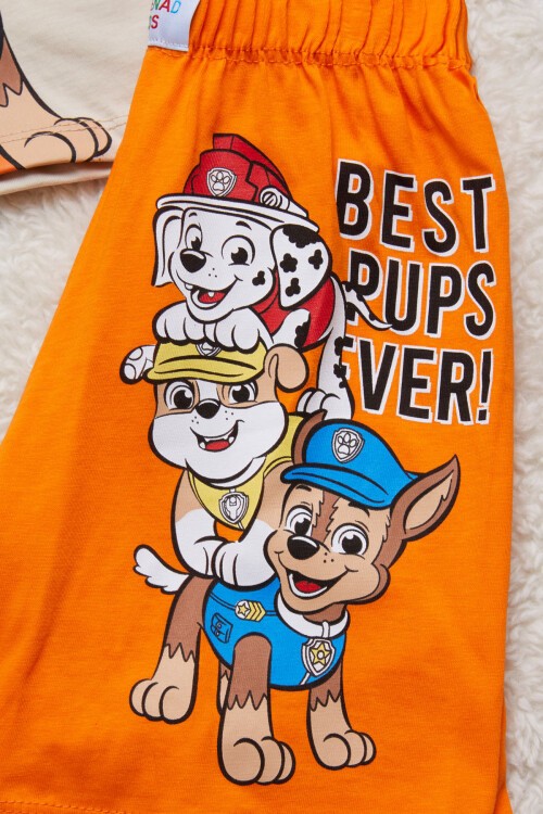 Turuncu Sevimli Köpek Baskılı Erkek Çocuk Şortlu Takım 15265