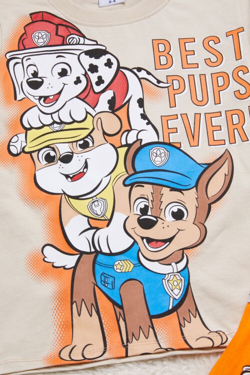 Turuncu Sevimli Köpek Baskılı Erkek Çocuk Şortlu Takım 15265