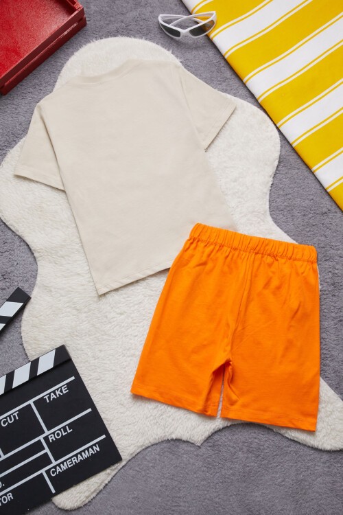 Turuncu Sevimli Köpek Baskılı Erkek Çocuk Şortlu Takım 15265