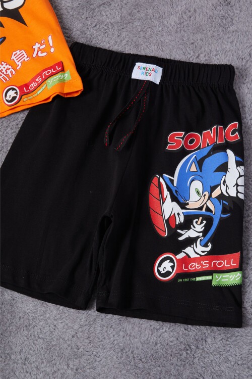 Turuncu Sonic Karakter Baskılı Erkek Çocuk Şortlu Takım 15286