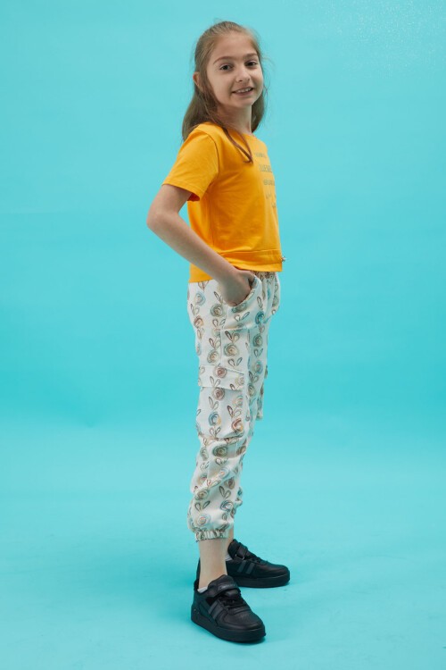 Turuncu Yazı Baskılı Kız Çocuk Alt Üst Takım 15164