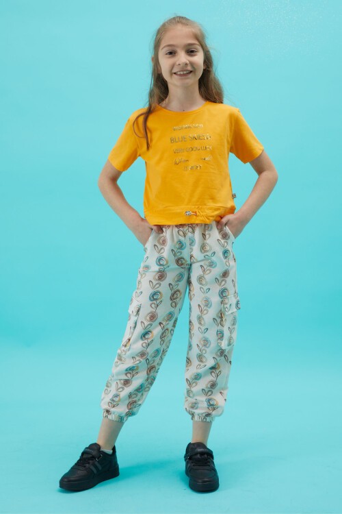 Turuncu Yazı Baskılı Kız Çocuk Alt Üst Takım 15164