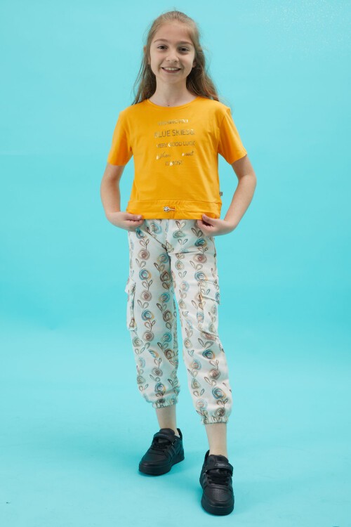 Turuncu Yazı Baskılı Kız Çocuk Alt Üst Takım 15164