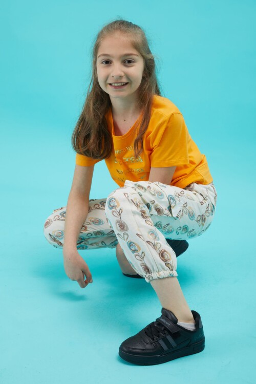 Turuncu Yazı Baskılı Kız Çocuk Alt Üst Takım 15164