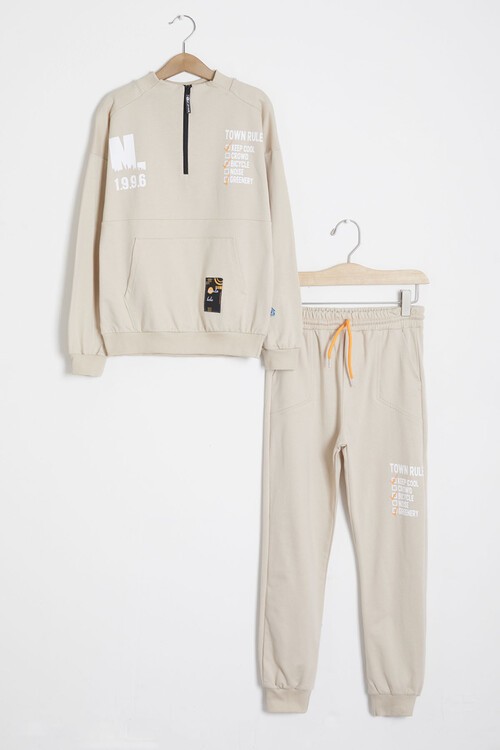 Yazı Baskılı Fermuarlı Yaka Erkek Çocuk Eşofman Takımı 14994