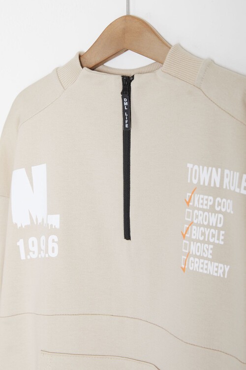 Yazı Baskılı Fermuarlı Yaka Erkek Çocuk Eşofman Takımı 14994