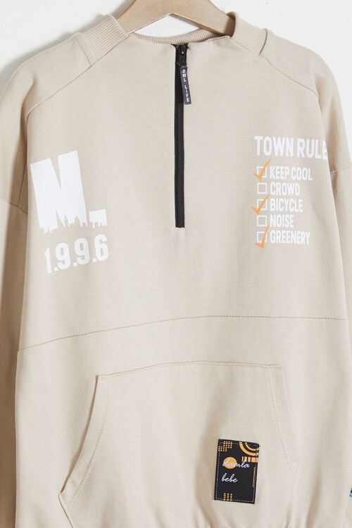 Yazı Baskılı Fermuarlı Yaka Erkek Çocuk Eşofman Takımı 14994