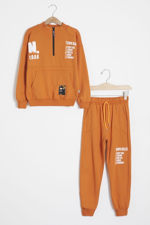 Yazı Baskılı Fermuarlı Yaka Erkek Çocuk Eşofman Takımı 14994