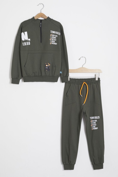 Yazı Baskılı Fermuarlı Yaka Erkek Çocuk Eşofman Takımı 14994