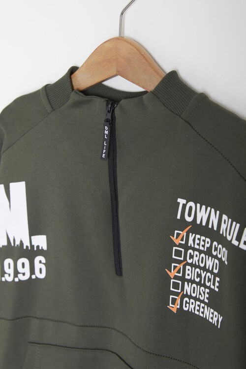 Yazı Baskılı Fermuarlı Yaka Erkek Çocuk Eşofman Takımı 14994