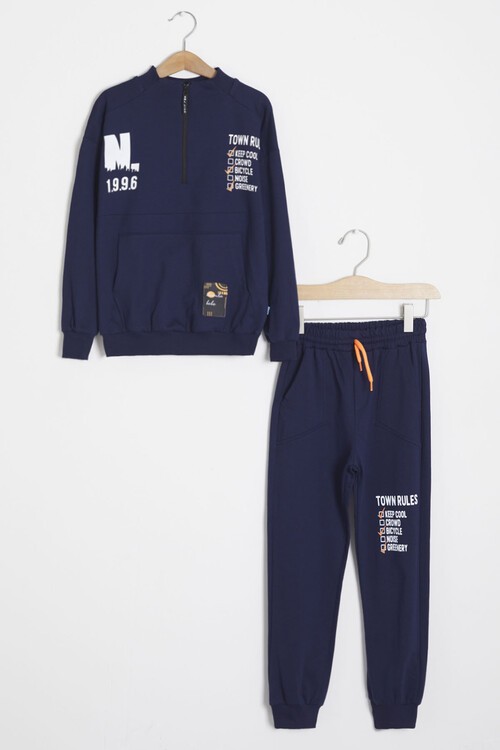 Yazı Baskılı Fermuarlı Yaka Erkek Çocuk Eşofman Takımı 14994