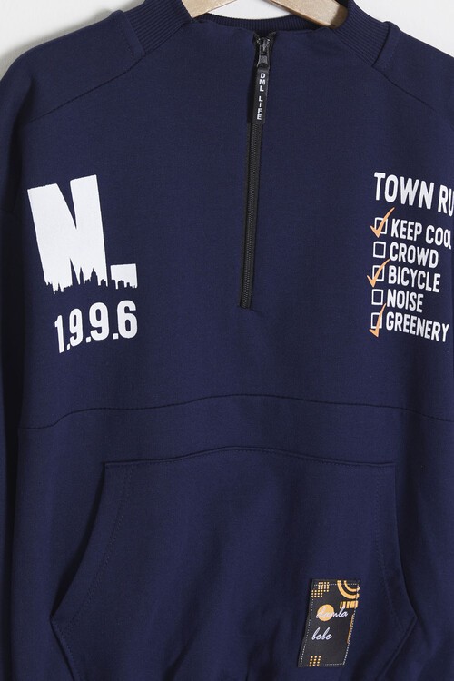 Yazı Baskılı Fermuarlı Yaka Erkek Çocuk Eşofman Takımı 14994