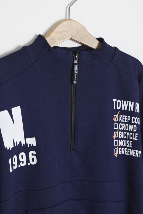 Yazı Baskılı Fermuarlı Yaka Erkek Çocuk Eşofman Takımı 14994