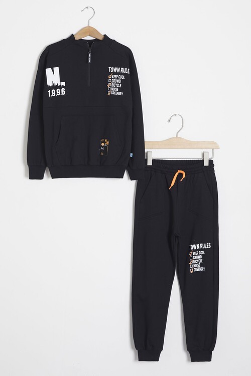 Yazı Baskılı Fermuarlı Yaka Erkek Çocuk Eşofman Takımı 14994