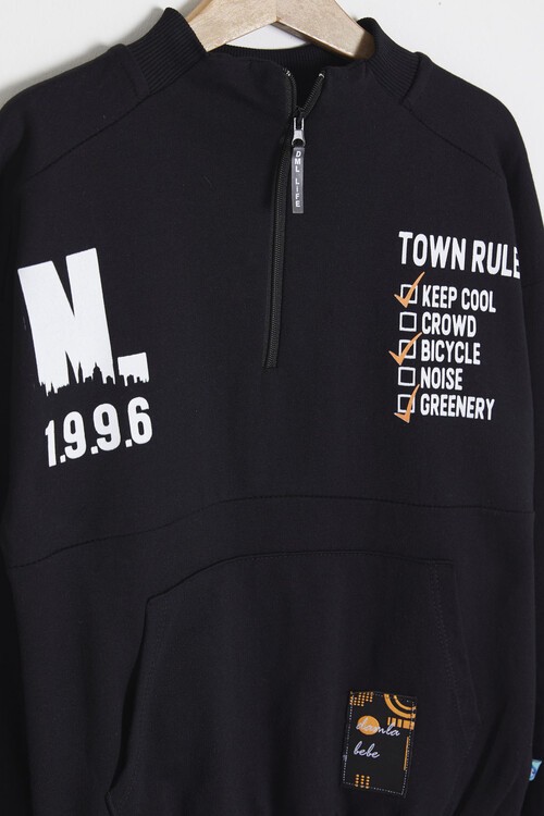 Yazı Baskılı Fermuarlı Yaka Erkek Çocuk Eşofman Takımı 14994