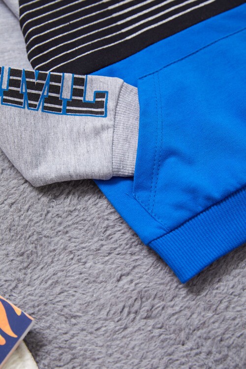 Yazı Baskılı Kanguru Cepli Mavi Erkek Çocuk Eşofman Takımı 14987