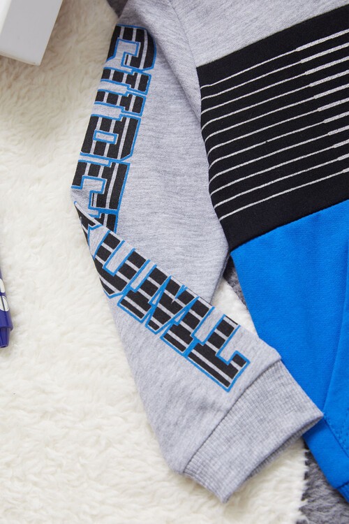 Yazı Baskılı Kanguru Cepli Mavi Erkek Çocuk Eşofman Takımı 14987