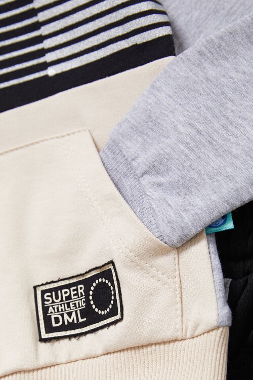 Yazı Baskılı Kanguru Cepli Krem Erkek Çocuk Eşofman Takımı 14987-2