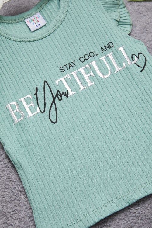 Yeşil Beautiful Yazılı Kız Çocuk Şortlu Takım 15349