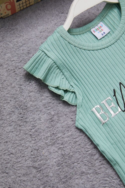 Yeşil Beautiful Yazılı Kız Çocuk Şortlu Takım 15349