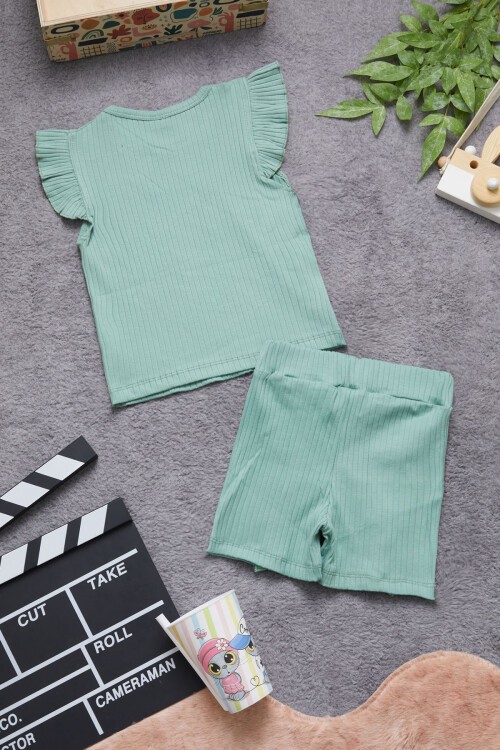Yeşil Beautiful Yazılı Kız Çocuk Şortlu Takım 15349