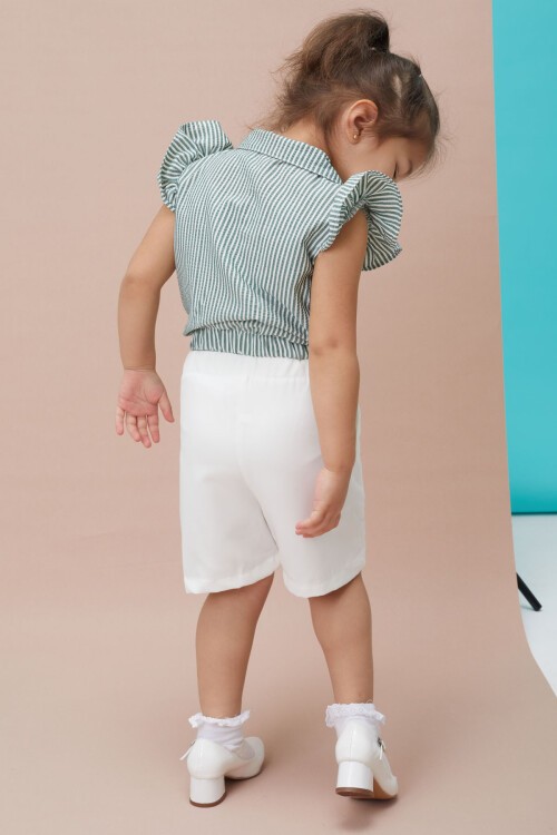 Yeşil Çizgili Gömlekli Şortlu Kız Takım 15114