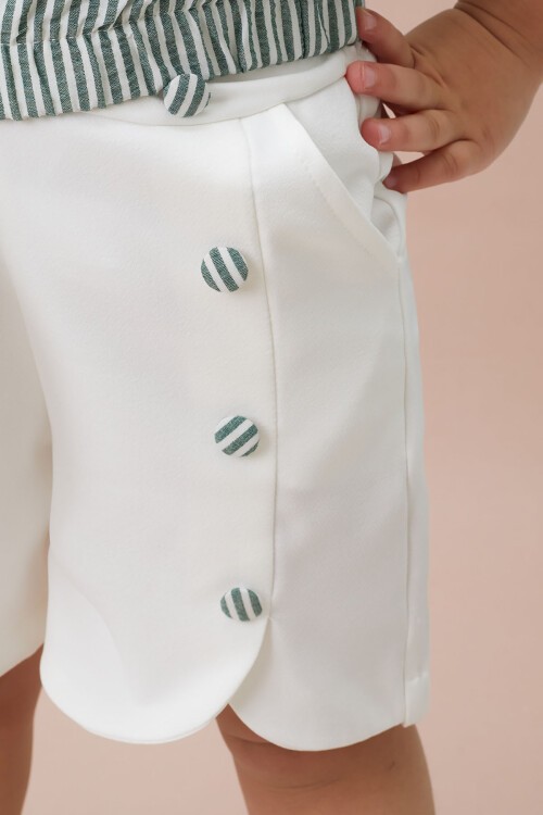 Yeşil Çizgili Gömlekli Şortlu Kız Takım 15114