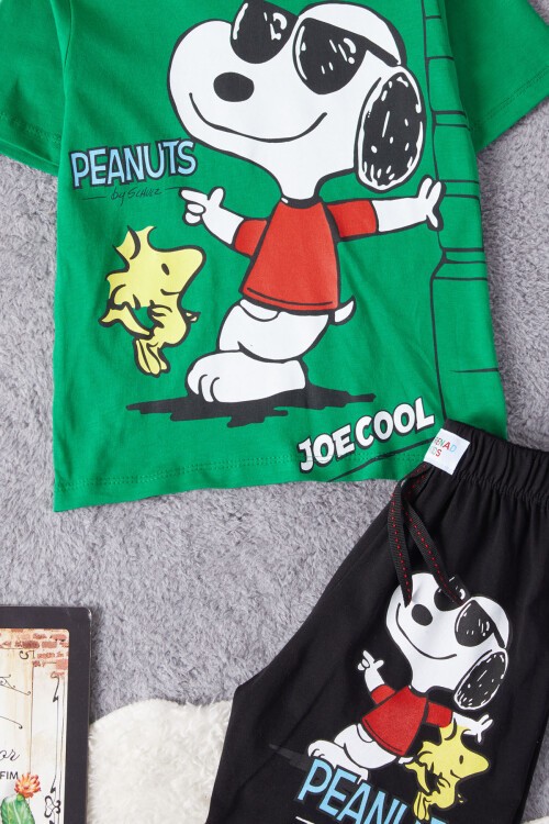 Yeşil Cool Karakter Baskılı Erkek Çocuk Şortlu Takım 15289