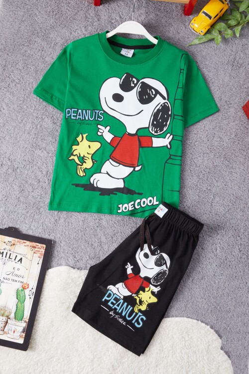 Yeşil Cool Karakter Baskılı Erkek Çocuk Şortlu Takım 15289