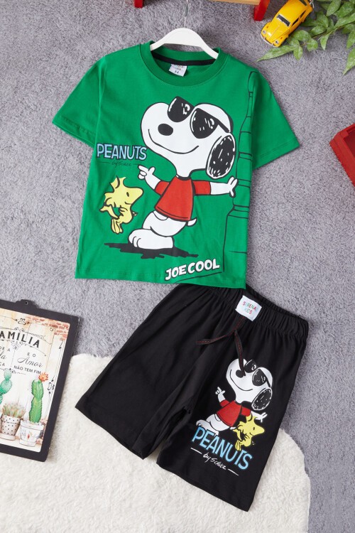 Yeşil Cool Karakter Baskılı Erkek Çocuk Şortlu Takım 15289