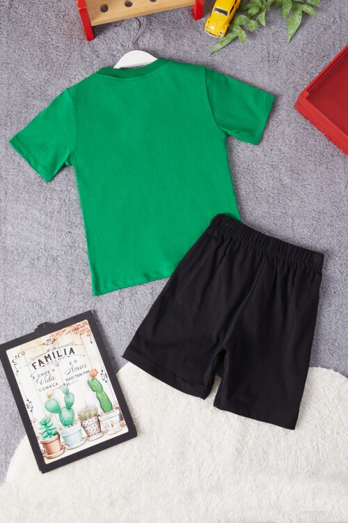 Yeşil Cool Karakter Baskılı Erkek Çocuk Şortlu Takım 15289