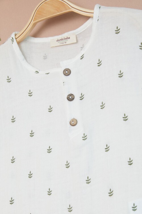 Yeşil Erkek Bebek Desenli Gömlekli Şortlu Takım 15138