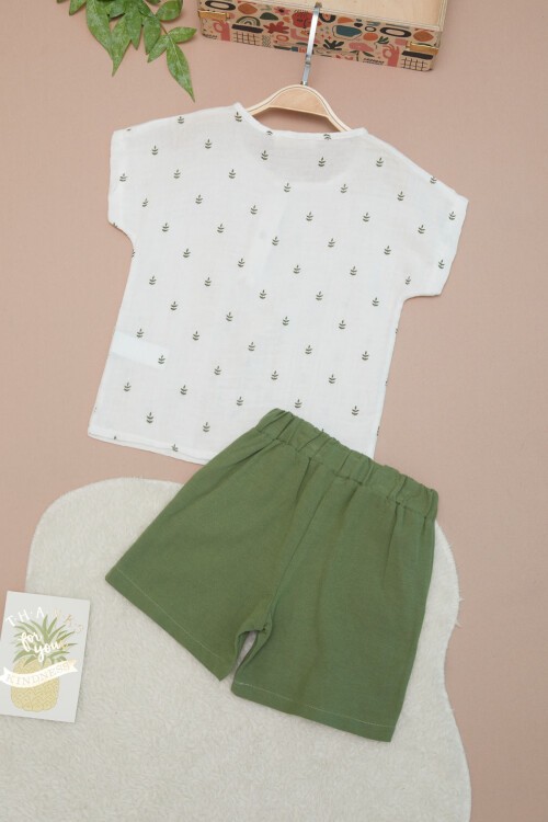 Yeşil Erkek Bebek Desenli Gömlekli Şortlu Takım 15138