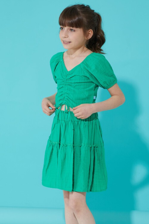 Yeşil Etekli Askılı Bluzlu Kız Çocuk Takım 15342